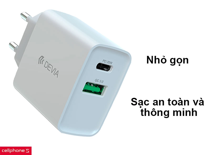 Củ sạc nhanh Devia Smart Series 2 cổng PD & QC (EU, 20W)