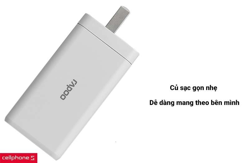 Sạc Rapoo 3 cổng (USB-C x2 + USB-A) 65W PA65L – Thiết kế nhỏ gọn, sạc nhanh an toàn