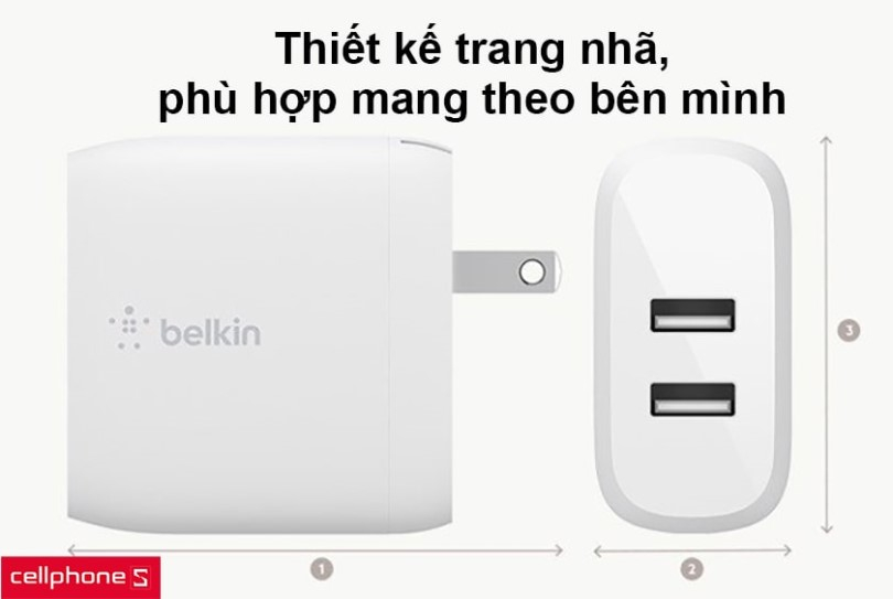 Củ sạc nhanh Belkin WCB002DQWH 2 cổng USB-A 12W