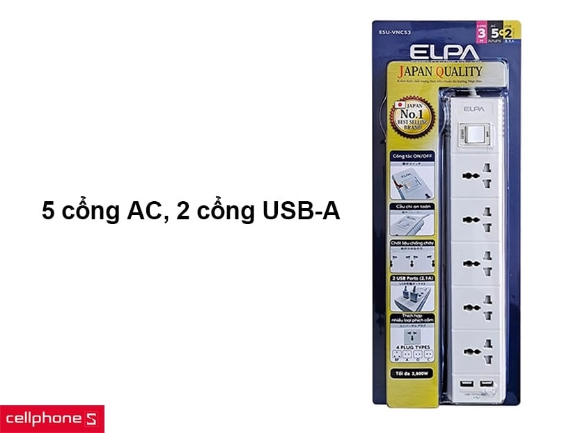 Năm cổng AC, 2 cổng USB-A