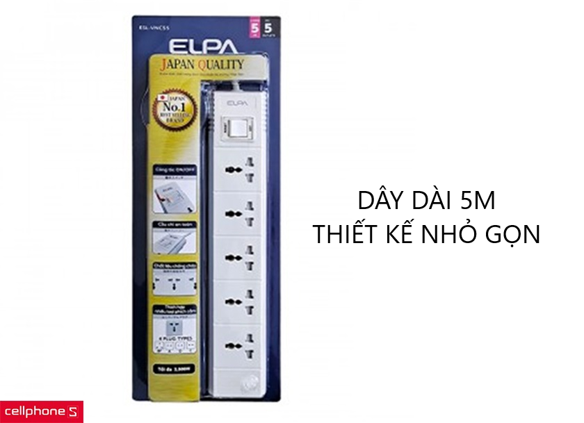 Thiết kế gọn gàng, chiều dài dây 5m; chất liệu cao cấp