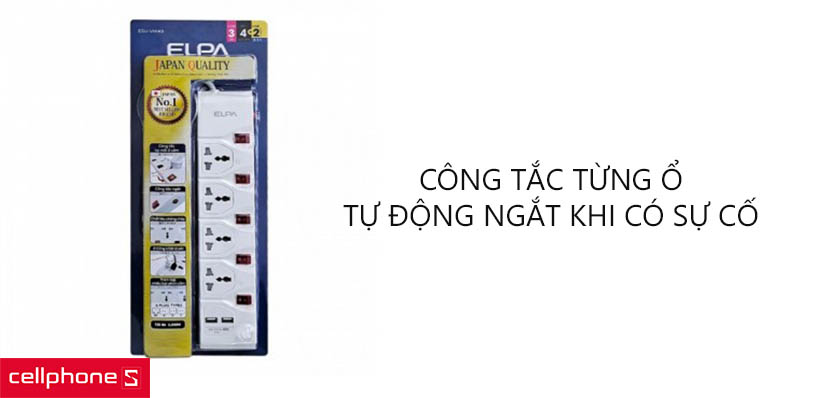 Chất liệu nhựa cứng, 4 ổ cắm tiện lợi