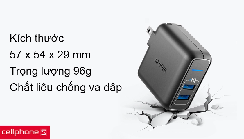 Thiết kế đẹp mắt, nhỏ gọn, chân sạc có thể gập lại và chất liệu bền bỉ chống va đập