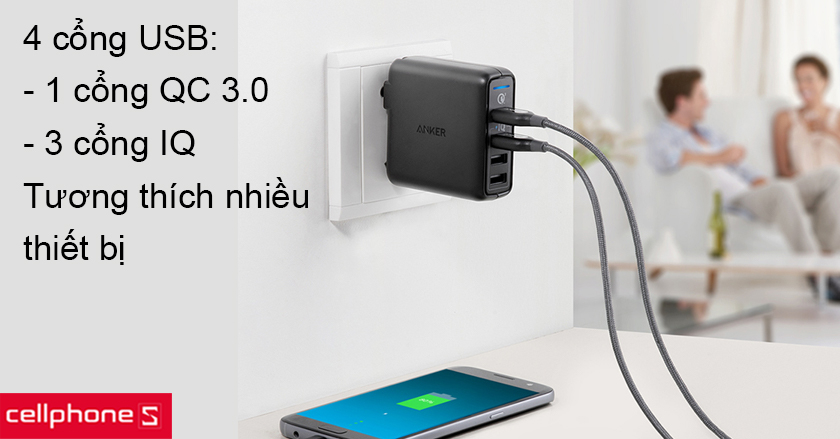 Khả năng tương thích cao, sạc 4 thiết bị cùng lúc