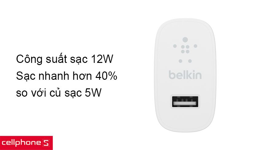 Hỗ trợ sạc nhanh 12W ổn định, hiệu suất sạc nhanh hơn so với các củ sạc thông thường