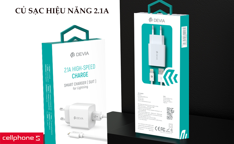 Sạc Devia Smart Series EU Suit 2.1A kèm cáp Lightning V2