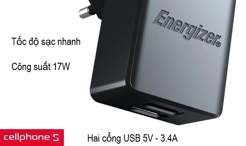 Tốc độ sạc nhanh hơn 40% với công suất 17W cùng khả năng hỗ trợ sạc đồng thời hai thiết bị