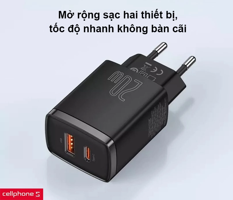 Củ sạc nhanh Baseus Compact 20W 2 cổng USB-A + Tpye-C
