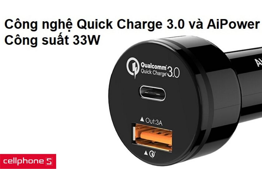 Công suất lên đến 33W và khả năng sạc nhanh nhờ công nghệ Quick Charge 3.0 và AiPower