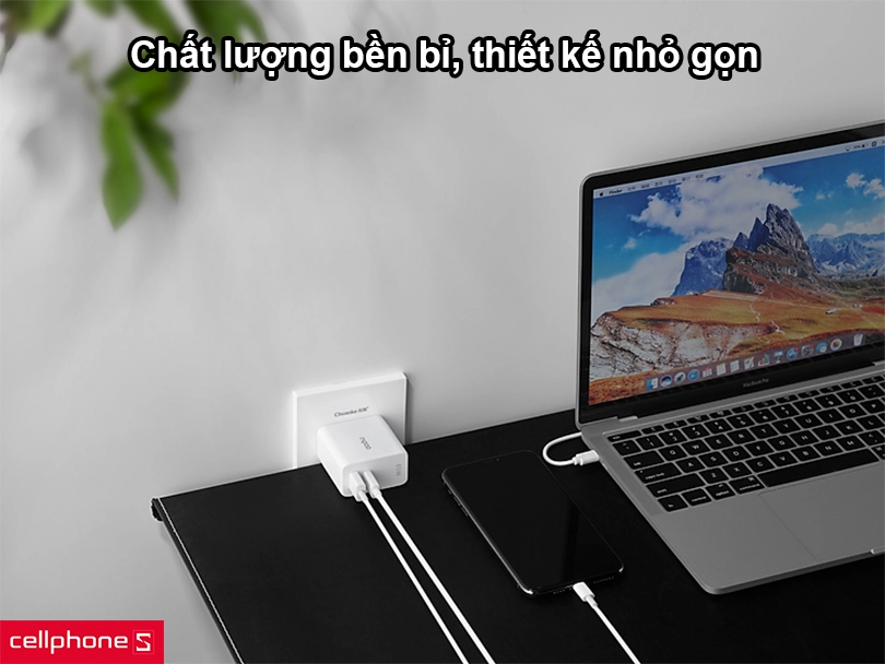 Sạc Rapoo 2 cổng USB-C + USB-A 65W PA65 - Đa cổng sạc, rút ngắn thời gian sạc