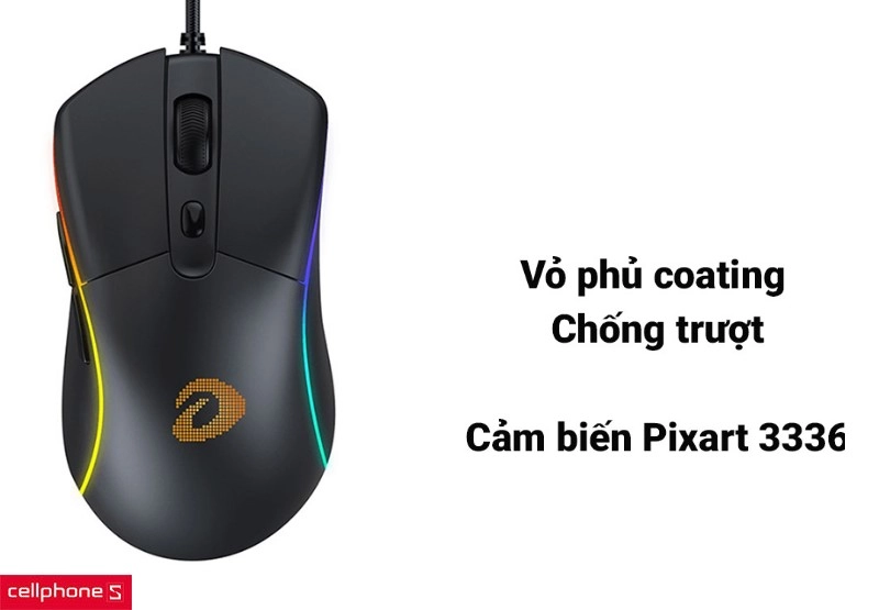 Kết hợp vỏ phủ coating chống trượt và cảm biến Pixart 3336