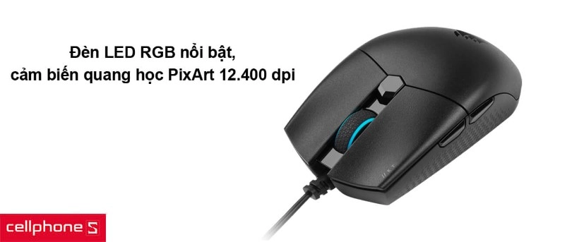 Đèn LED RGB nổi bật, cảm biến quang học PixArt 12.400 dpi