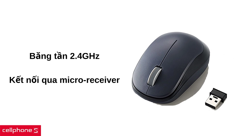 Chuột không dây băng tần 2.4GHz, kết nối laptop qua micro-receiver