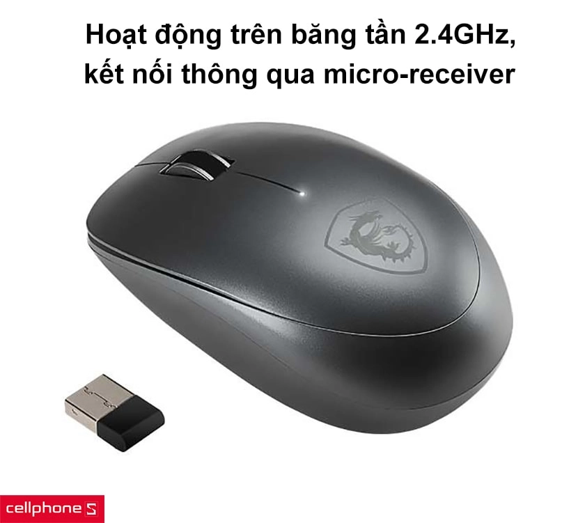 Hoạt động trên băng tần 2.4GHz, kết nối thông qua micro-receiver