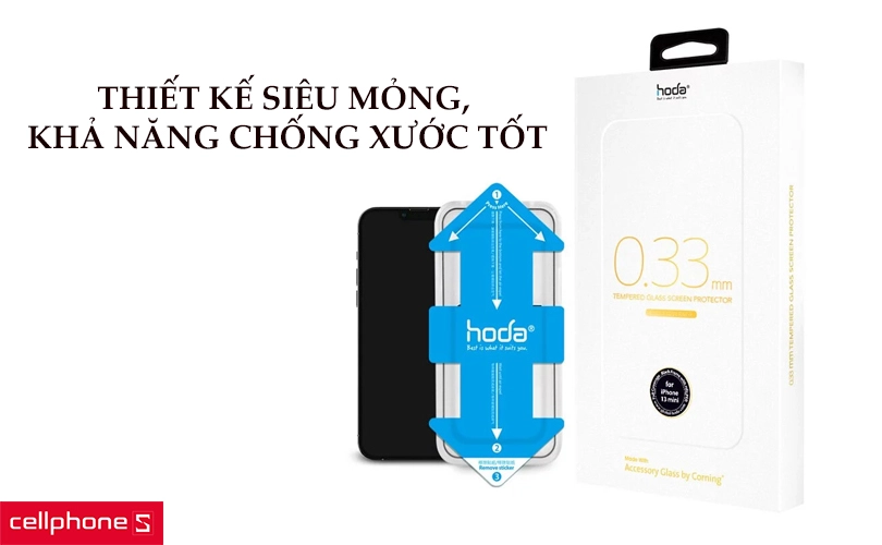 Dán cường lực iPhone 13 mini Hoda Corning (có hỗ trợ kit dán)