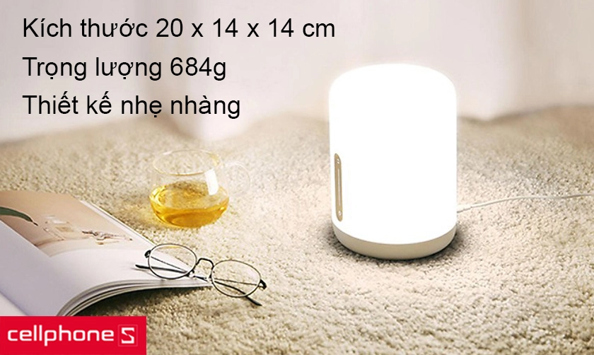 Xiaomi Bedside Lamp 2 MUE4093GL có kích thước 20 x 14 x 14 cm