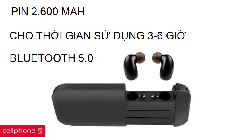 Kết nối dễ dàng với bluetooth 5.0, dung lượng pin lớn 2600mAh cho thời gian sử dụng 3-6 giờ