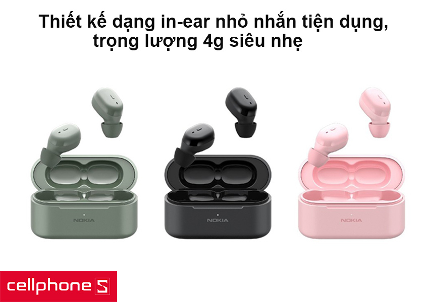 Thiết kế dạng in-ear nhỏ nhắn tiện dụng, trọng lượng 4g siêu nhẹ