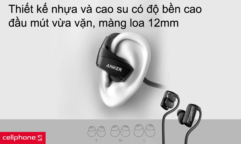 Thiết kế nhựa và cao su có độ bền cao, đầu mút vừa vặn, màng loa 12mm