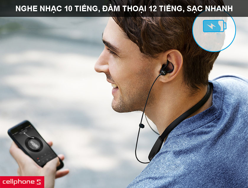 thời gian phát nhạc 10 tiếng và thời gian đàm thoại lên đến 12 tiếng