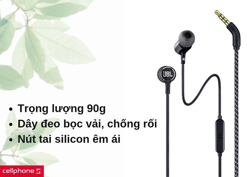 Thiết kế dây đeo bọc vải, chống rối và nút silicon vừa vặn