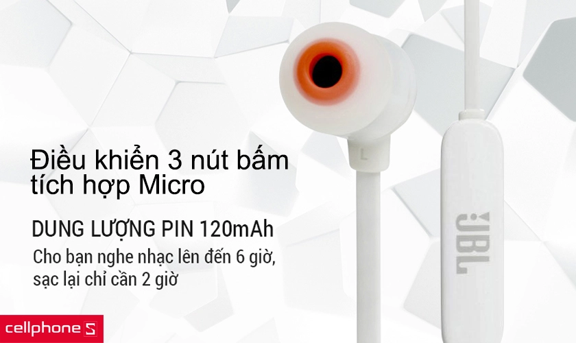Pin 12mAh sử dụng 6 giờ - Điều khiển 3 nút bấm, tích hợp Micro