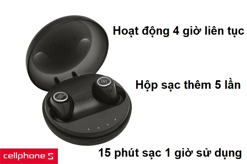 Tận hưởng âm thanh cả ngày với 4 giờ hoạt động liên tục và 5 lần sạc lại bằng hộp sạc