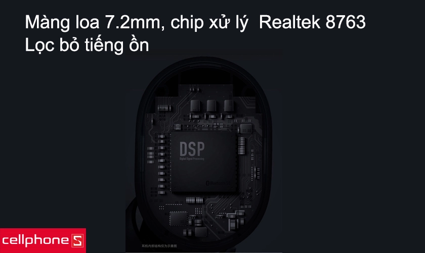 Màng loa 7.2mm, chip xử lý âm thanh Realtek 8763, lọc bỏ tiếng ồn