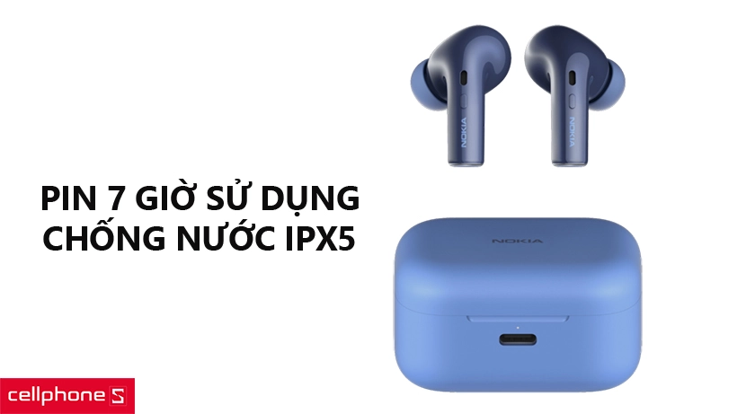 Dung lượng pin lớn, hỗ trợ chống nước IPX5
