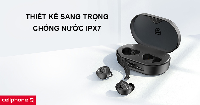 Thiết kế vỏ đen bóng sang trọng, chống nước IPX7 cùng trọng lượng nhỏ gọn, nhẹ tay