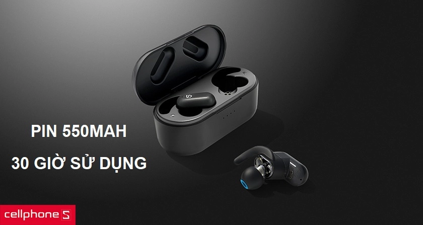 viên pin 550 mAh cho thời gian hoạt động kéo dài lên tới 6-7 tiếng nghe nhạc