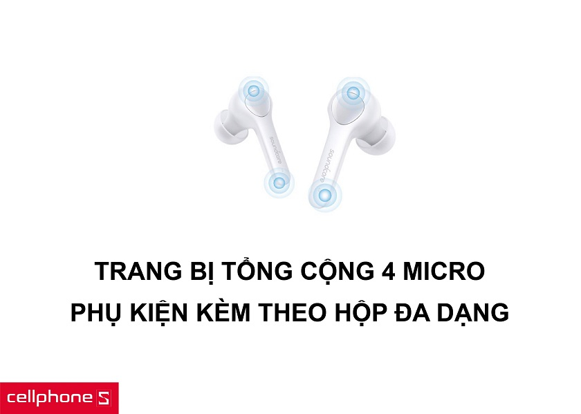 Trang bị 2 micro mỗi bên giúp nghe gọi rõ ràng hơn cùng các phụ kiện đi kèm đa dạng