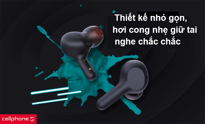 Thiết kế nhỏ gọn, hơi cong nhẹ giữ tai nghe chắc chắn