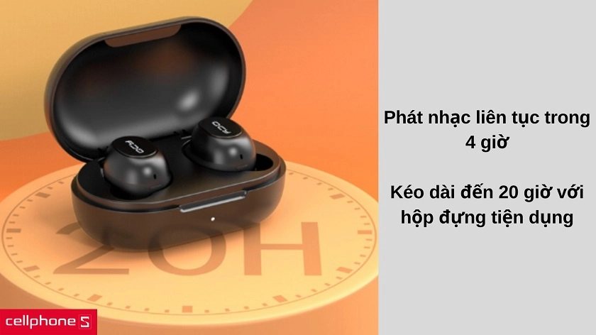 Thời lượng hoạt động lên đến 4 giờ liên tục, sạc tiện dụng với hộp đựng đi kèm