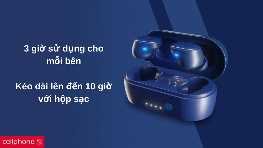 Sử dụng lâu dài với 3 giờ pin, lâu hơn nữa với hộp sạc tiện ích