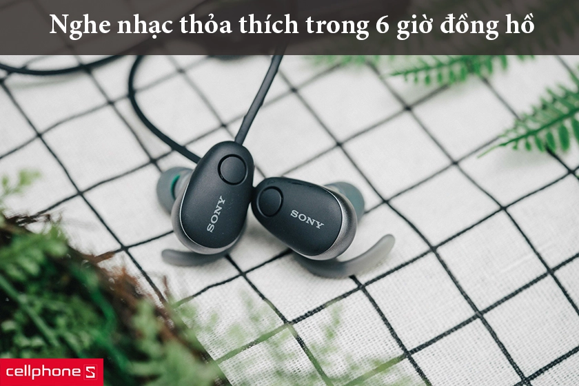 Thời lượng pin của Sony WI-SP600N sẽ rơi vào khoảng 6 tiếng