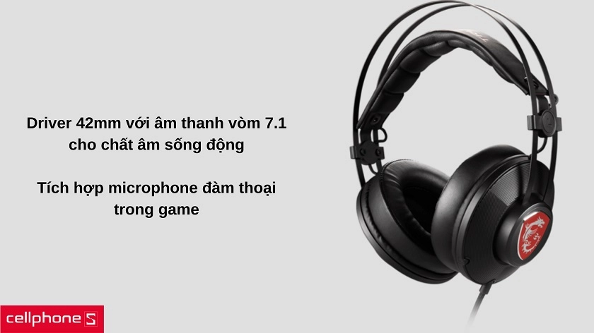 Driver 42mm với microphone tích hợp giúp giữ liên lạc trong game thuận tiện