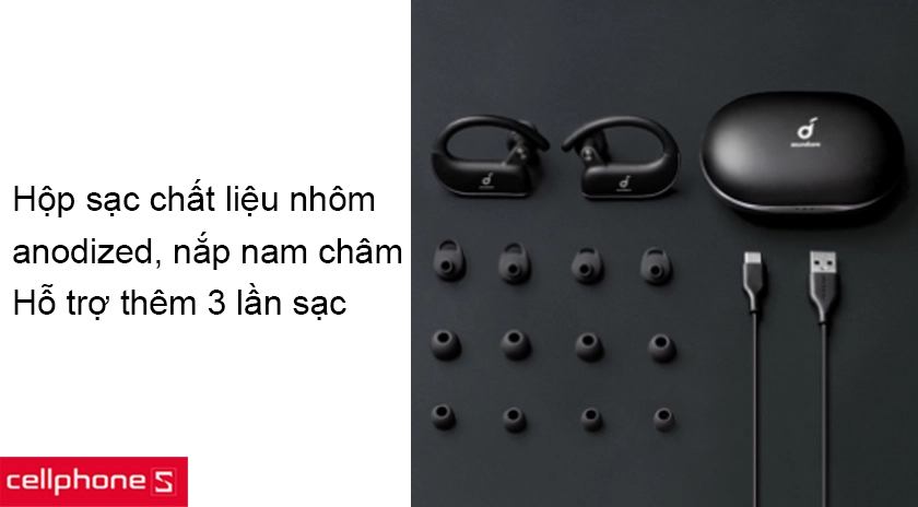 Hộp sạc hỗ trợ thêm 3 lần sạc cho trải nghiệm âm nhạc liên tục