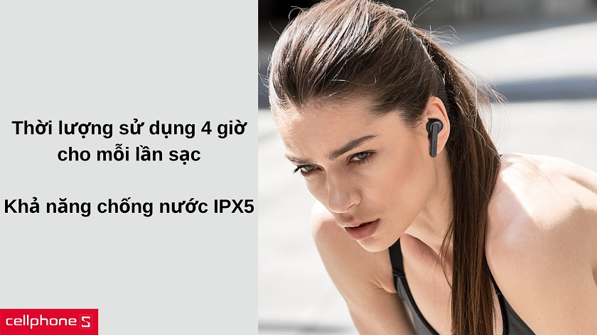 Thời lượng pin lâu dài cùng khả năng chống nước IPX5