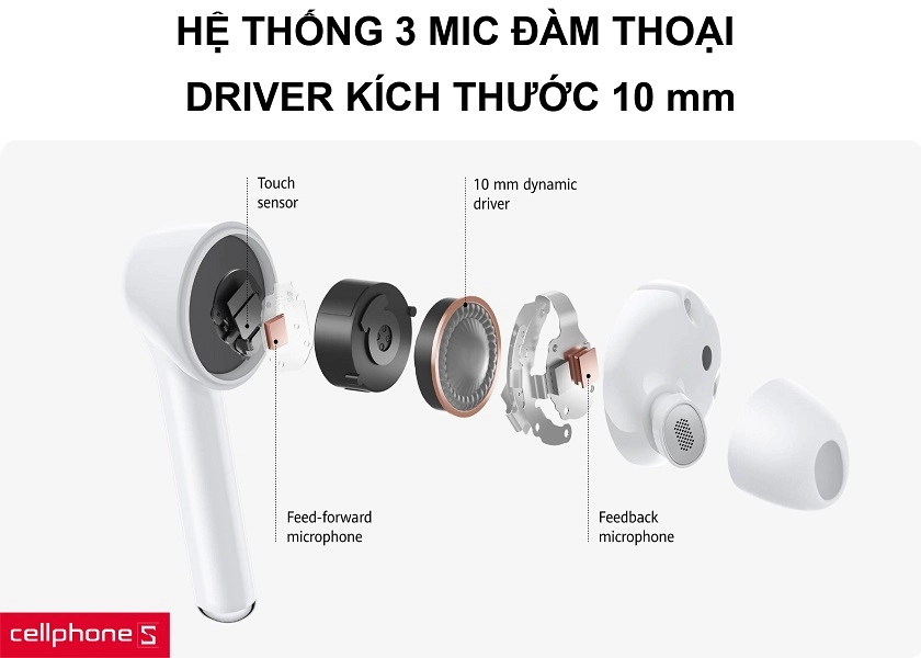 Hệ thống 3 microphone hỗ trợ đàm thoại cùng dynamic driver kích thước 10 mm