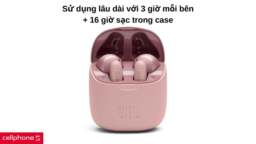 Sử dụng 3 giờ liền, cộng thêm 16 giờ sạc bên trong hộp case tiện lợi