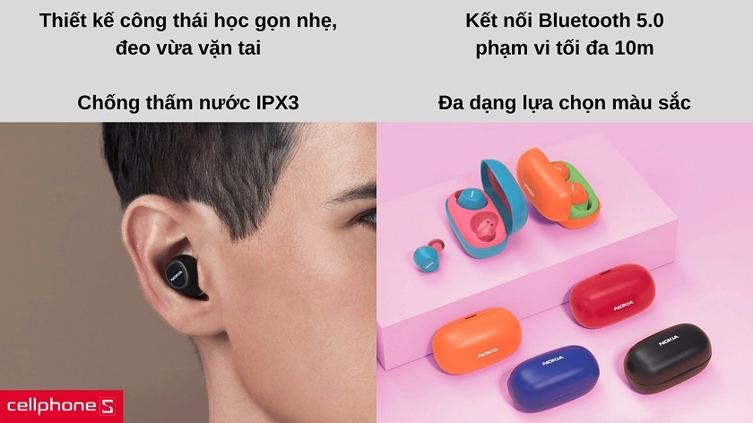 Kiểu dáng gọn nhẹ êm tai, kết nối Bluetooth 5.0