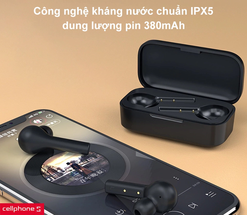 Công nghệ kháng nước chuẩn IPX5, dung lượng pin 380mAh