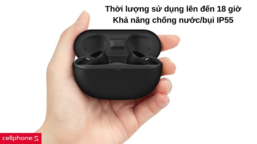 Thời lượng sử dụng lên đến 18 giờ, khả năng kháng nước chuẩn IP55