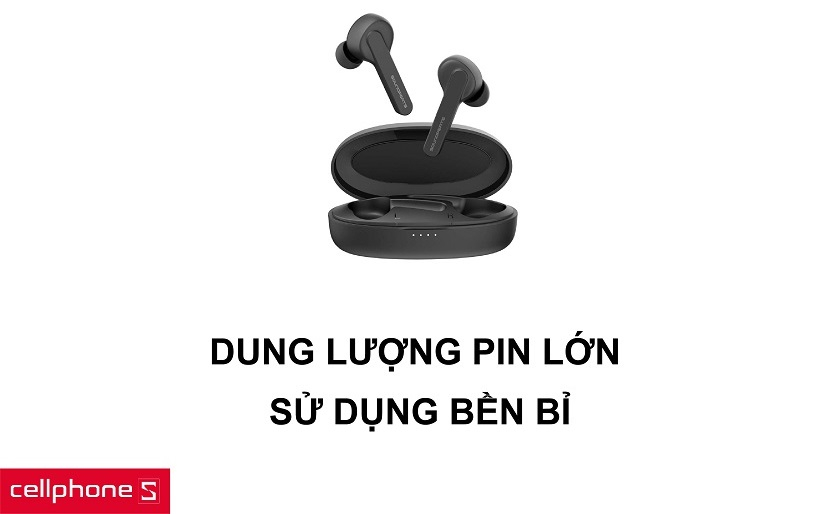 Dung lượng pin sử dụng thoải mái và viên pin tai nghe, hộp sạc sử dụng bền bỉ