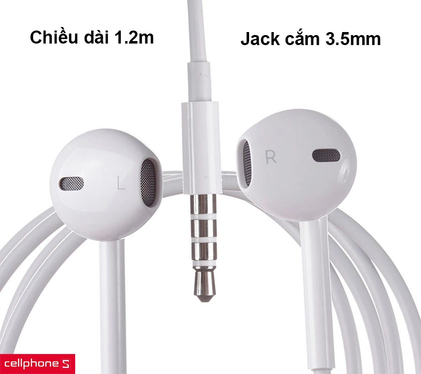 Chiều dài tai nghe đến 1.2m, jack cắm 3.5mm quen thuộc