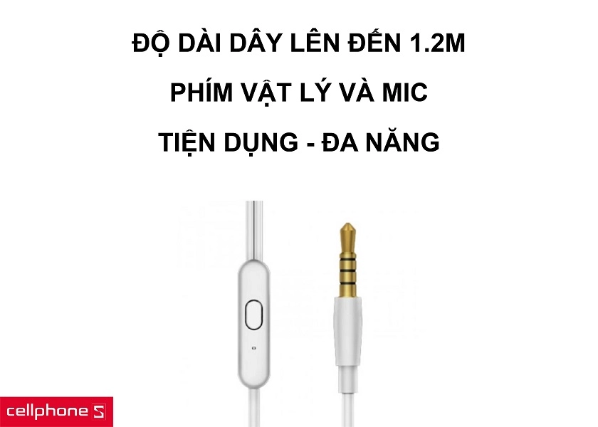 Độ dài dây lên đến 1.2m cùng trang bị phím bấm đa năng, thuận tiện