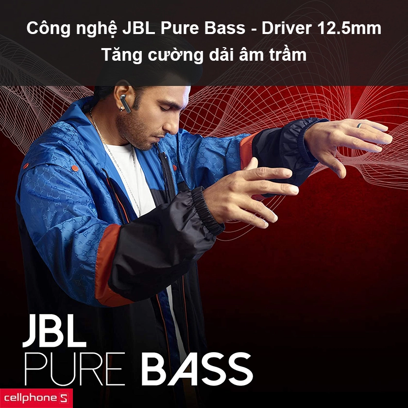 Driver tai nghe 12.5mm, công nghệ JBL Pure Bass độc quyền