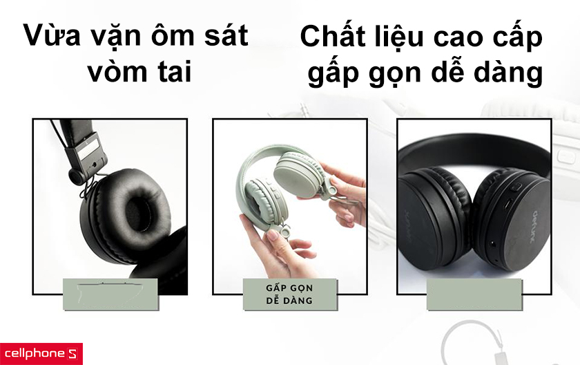 Thiết kế vừa vặn ôm sát vòm tai, chất liệu cao cấp gấp gọn dễ dàng