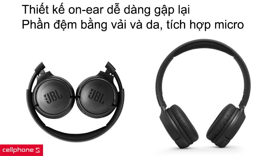 Thiết kế on-ear dễ dàng gập lại, phần đệm bằng vải và da